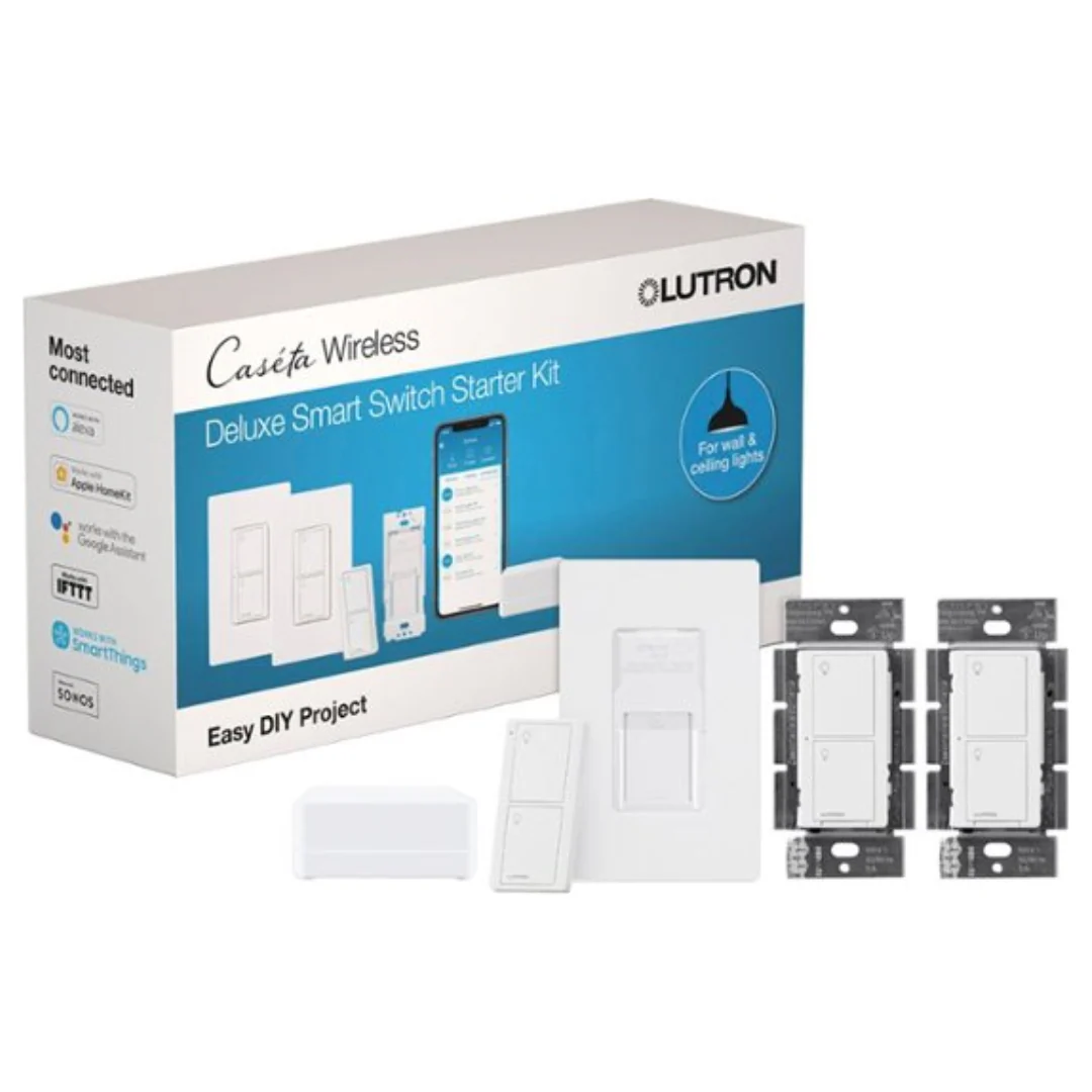 Lutron Caseta Deluxe Smart Switch Kit | P-BDG-PKG2WS-WH | White