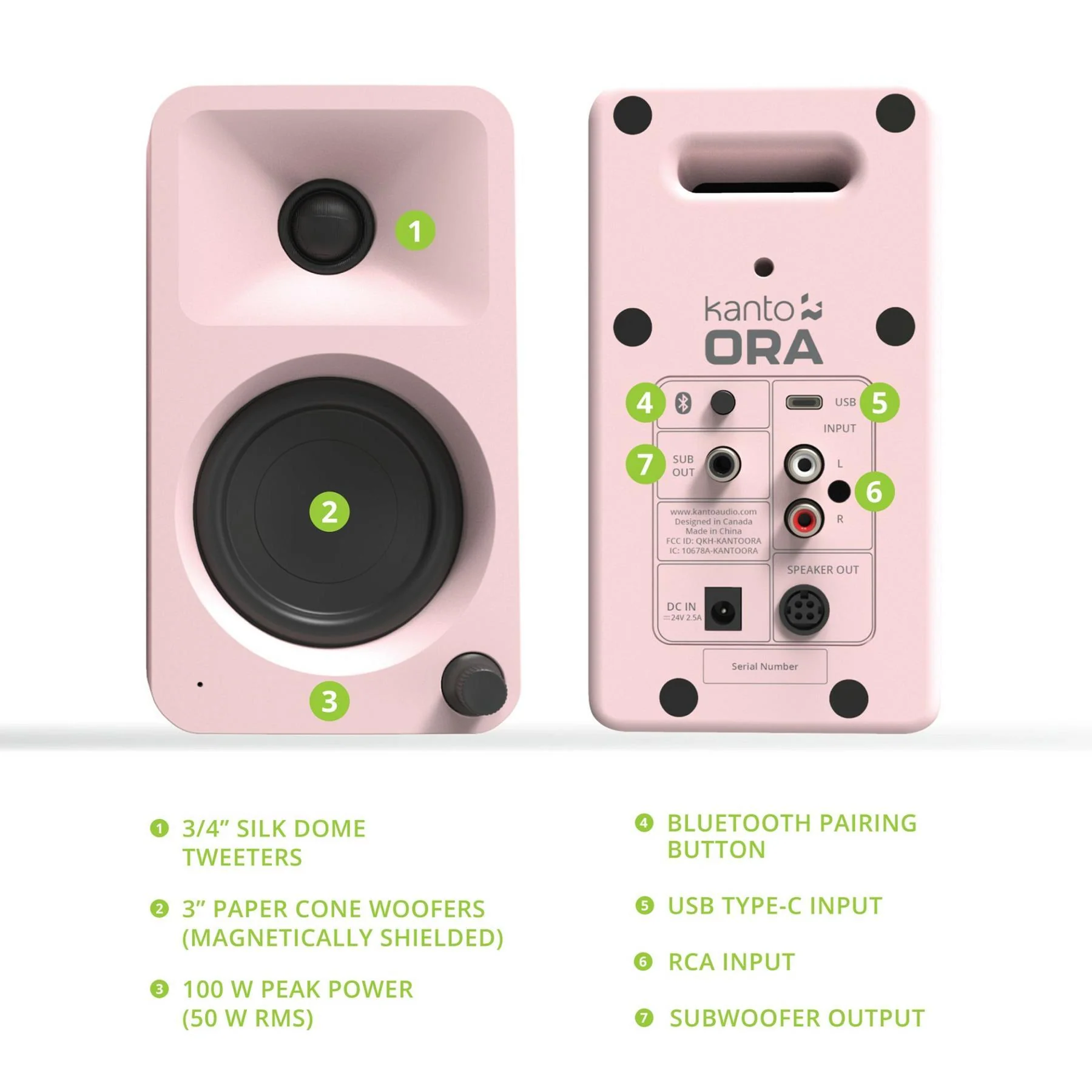 Kanto ORA Reference Desktop Speakers - Matte Pink - Image 6