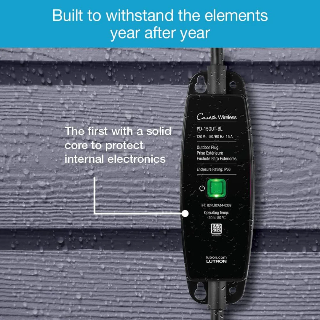 Lutron Caséta Weatherproof+ Outdoor Smart Plug On/Off Switch | for Landscape and String Lighting | PD-15OUT-BL | Black - Image 4