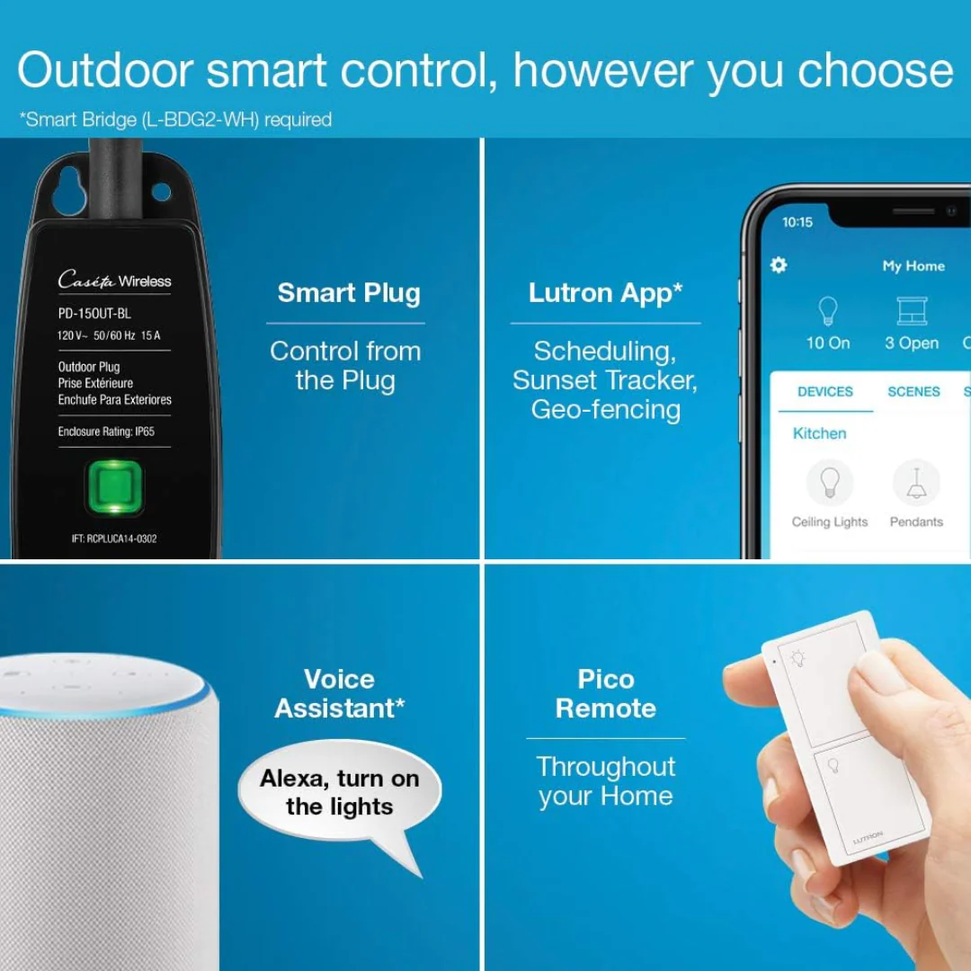 Lutron Caséta Weatherproof+ Outdoor Smart Plug On/Off Switch | for Landscape and String Lighting | PD-15OUT-BL | Black - Image 5
