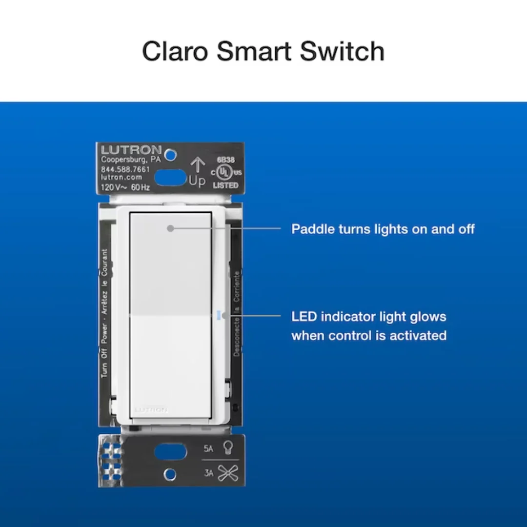 Lutron Claro Smart Switch 3-Way Kit with Pico Paddle Remote | DVRF-PKG1S-WH | White - Image 6