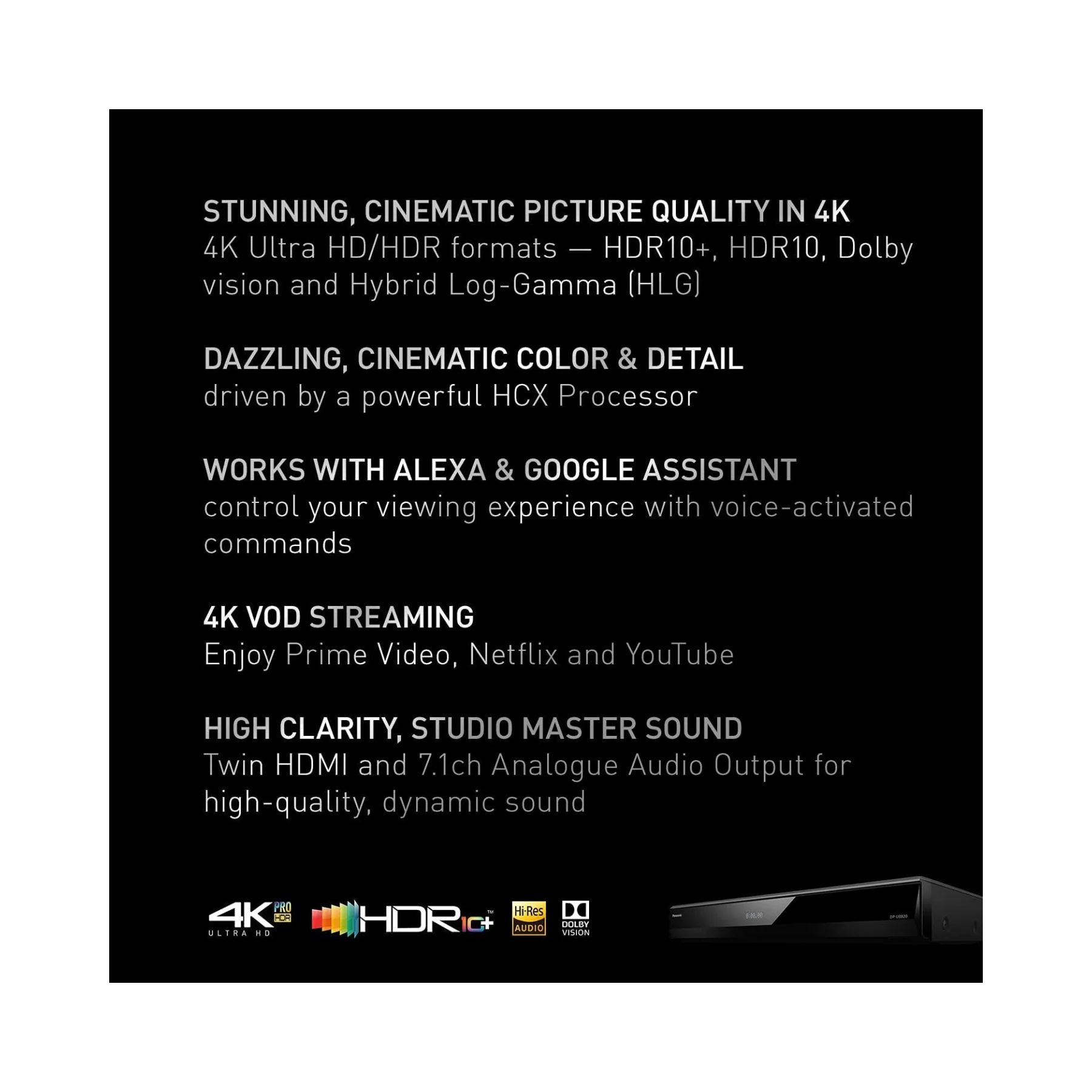 Panasonic DP-UB820-K - 4K Ultra HD Voice Assist Blu-ray Player with HDR10+ - Clearance / Open Box - Image 5