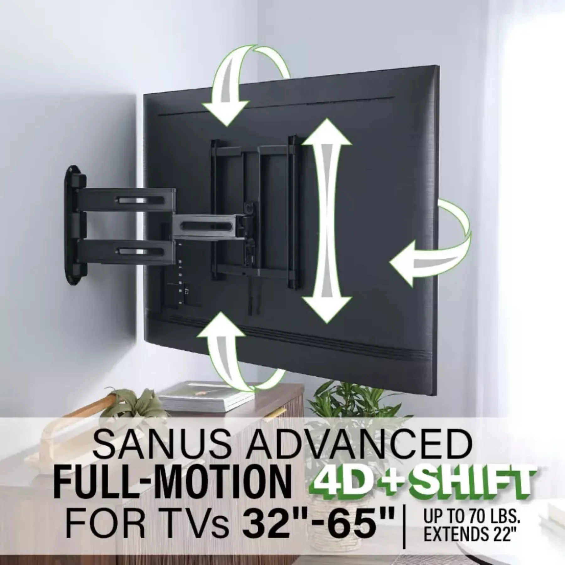 SANUS VMF822 Advanced Full-Motion 4D® + Shift™ TV Wall Mount for 32"–65" TVs - Image 5