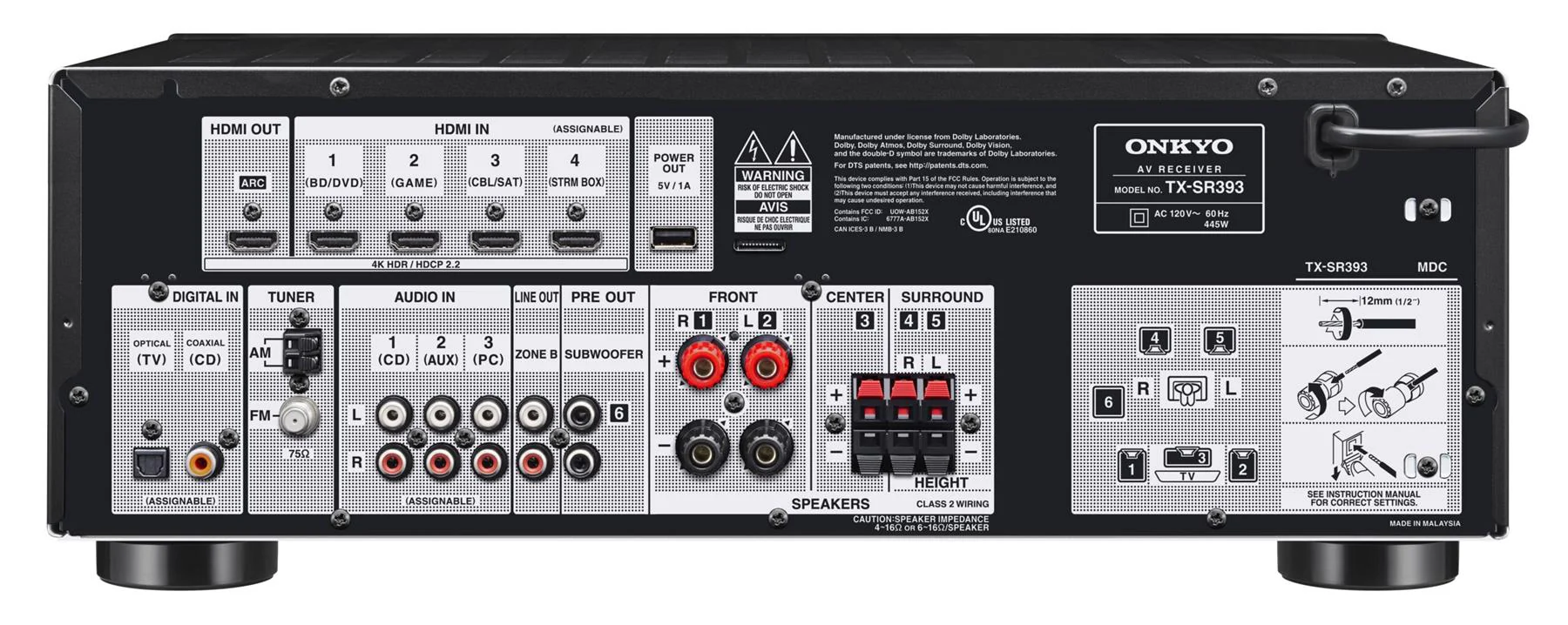 Onkyo TX-SR393 - 5.2 - Channel A/V Receiver With Dolby Atmos - Image 3